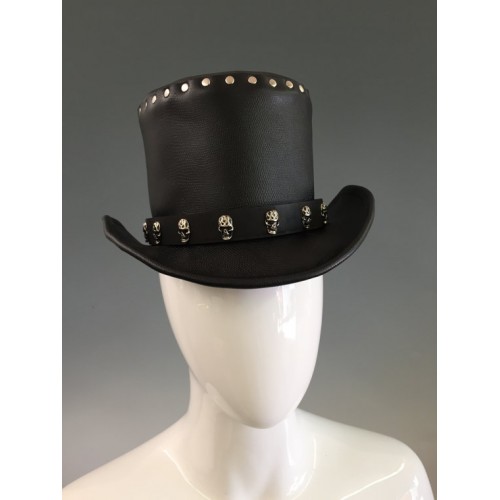 NEW 2015 FASHION BLACK SKULL LEATHER TOP HAT GENUINE LEATHER TOP HAT FOR MENS,WOMENS